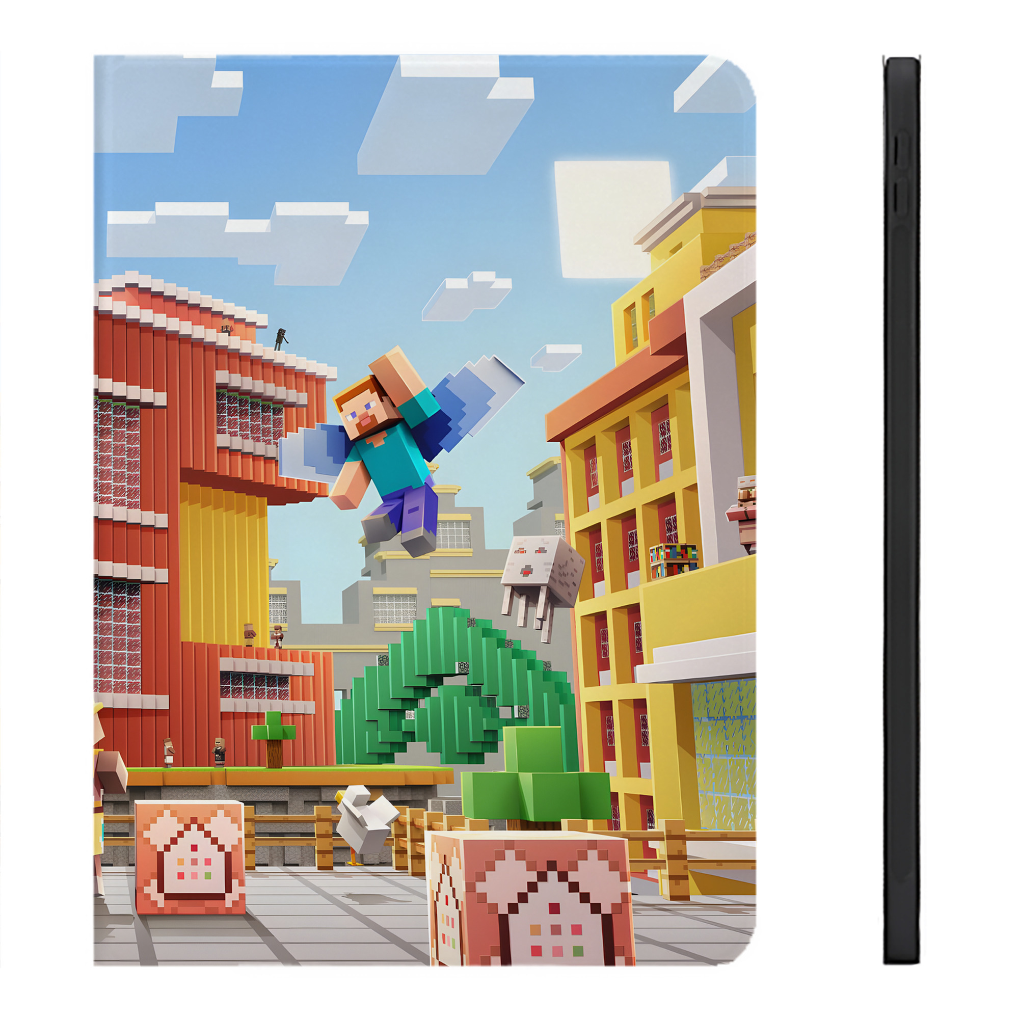 （画像用） マインクラフト ブロックの世界 Minecraft MC Block world IPadケース ペンホルダー付き ブックスタイルデザイン